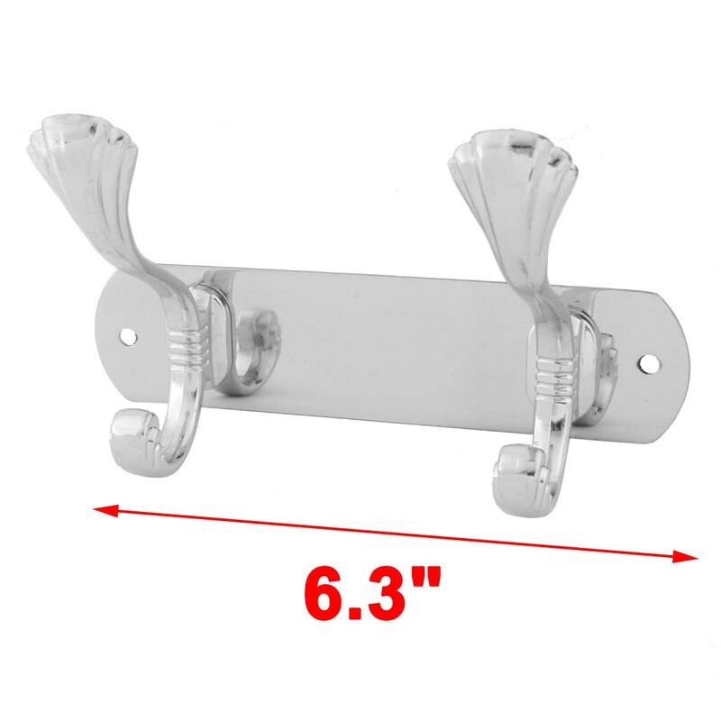 Family Stainless Steel 2 Hooks Wall Mounted Towel Scarf Clothes Rack - Silver Tone