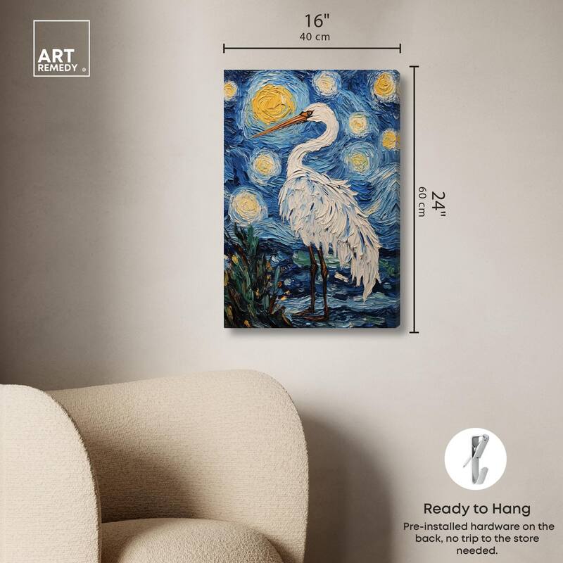 Crane in Starry Night Canvas by Art Remedy, Gallery Wrapped