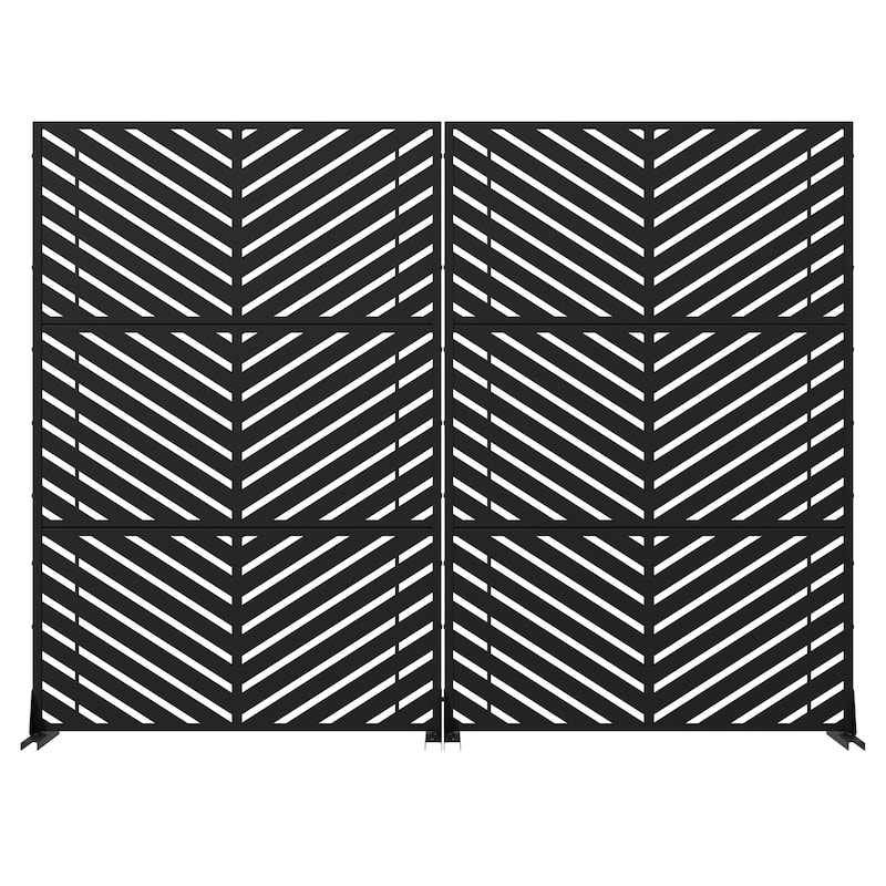 Outdoor Privacy Screen 2-Panel Chevron Metal Privacy Fence with Wind-Resistant Base Durable Decorative Divider