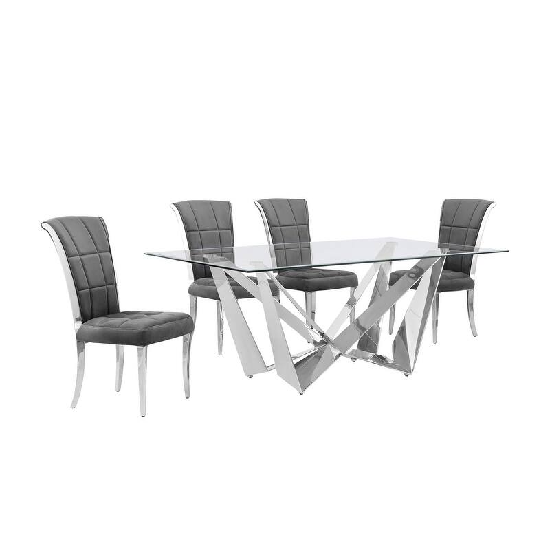 Best Quality Furniture D400/1-SC320-7 Dining Set with 78" 12mm Glass with Bevel