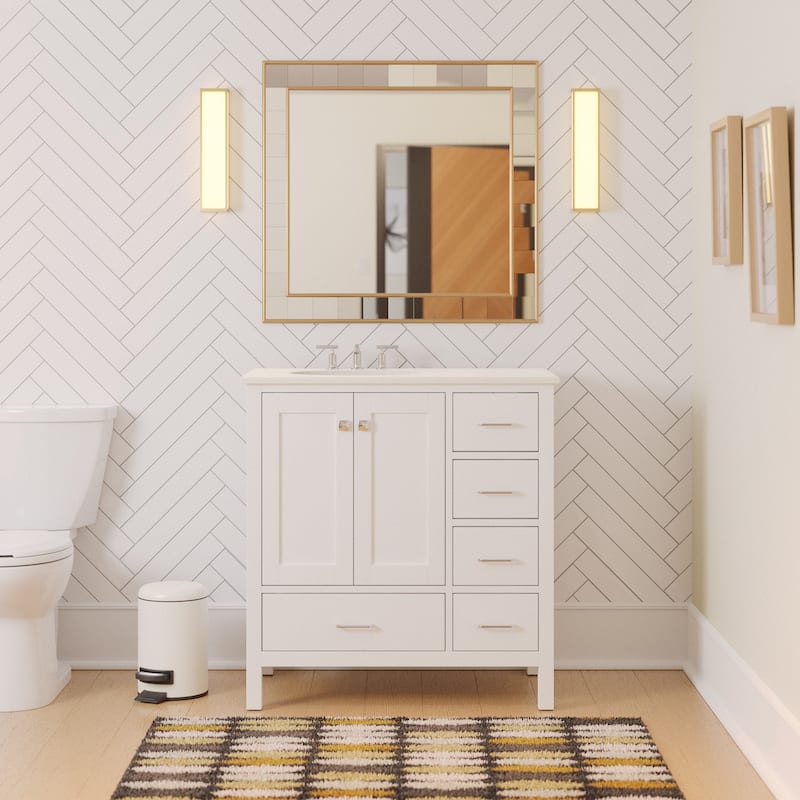 KitchenBathCollection Horizon 36" Bathroom Vanity with Engineered White Top - White