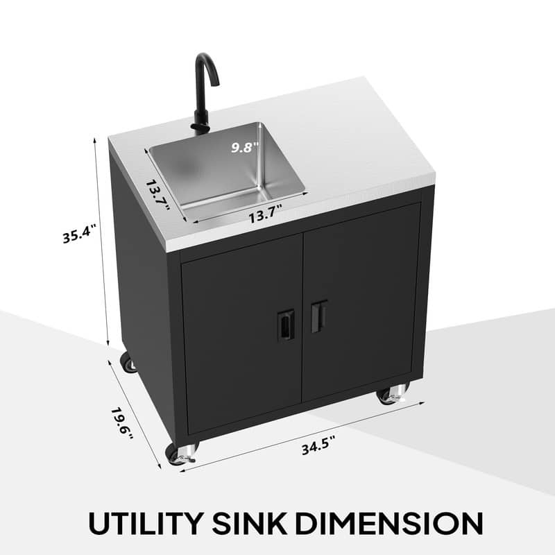 34.5 In. Heavy-Duty Freestanding Stainless Steel Utility Sink With Cabinet And Wheels