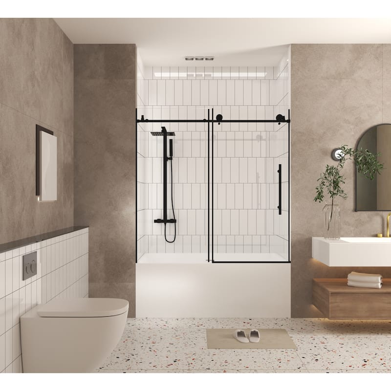 60 "W x 60" H Frameless Shower Door with Stainless Steel Handle - 60'' x 0.31'' x 60''