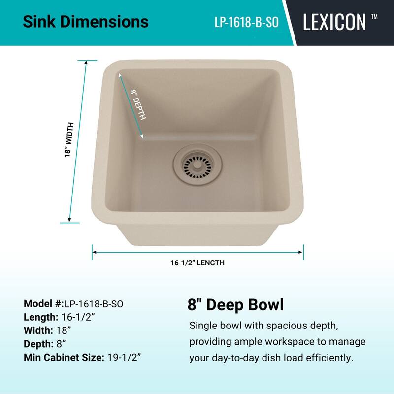 16 Inch Lexicon Platinum Quartz Composite Drop-in Undermount Single Bowl Galaxy Beige Kitchen Sink LP-1618-B-SO