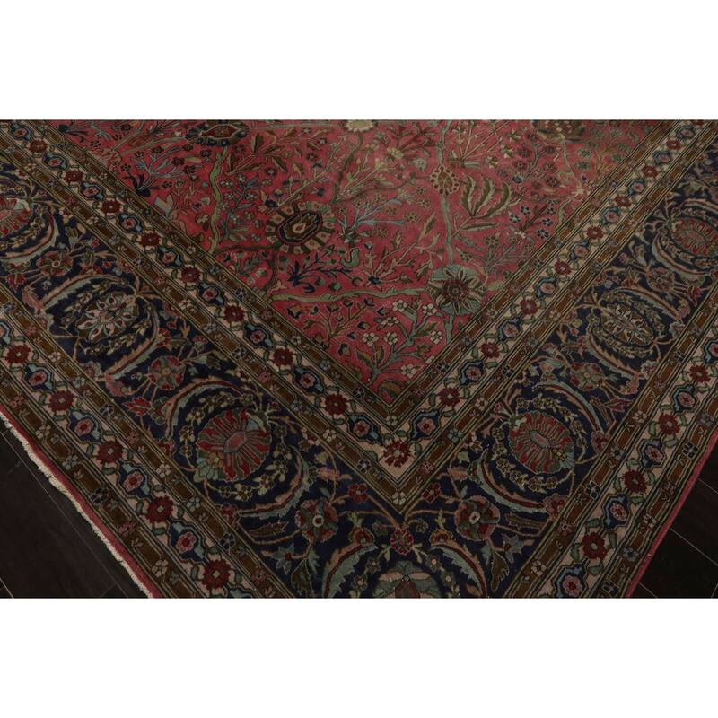 12x17'8'' Hand Knotted Wool Rose 300 KPSI Botanical Antique Sarouk Traditional Rug - 12' x 17' 8''