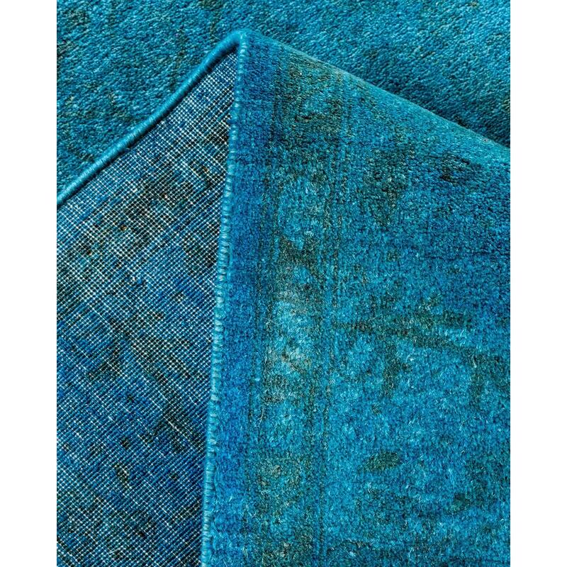 Overton Hand Knotted Wool Vintage Inspired Modern Contemporary Overdyed Blue Runner Rug - 3' 0" x 19' 9"
