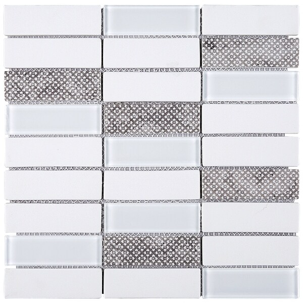 TileGen. Recycle 1" x 4" Mixed Material Tile in White/Gray Wall Tile (11 sheets/10.56sqft.)