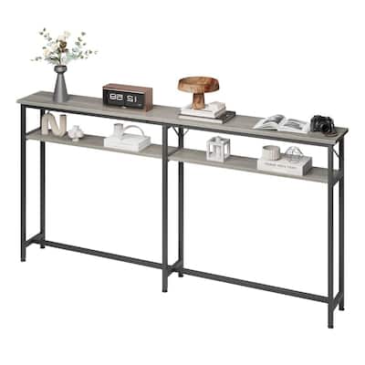 2 Tier Narrow Long Sofa Table with Storage Shelf