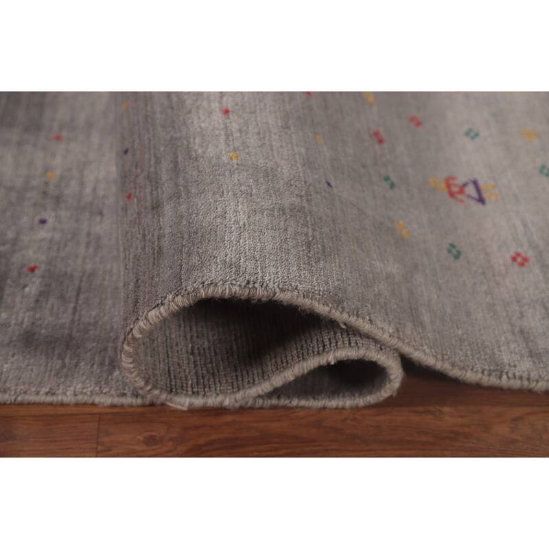 Gabbeh Oriental Area Rug Handmade Beige / Ivory Silk Carpet - 7'7"x 9'9"