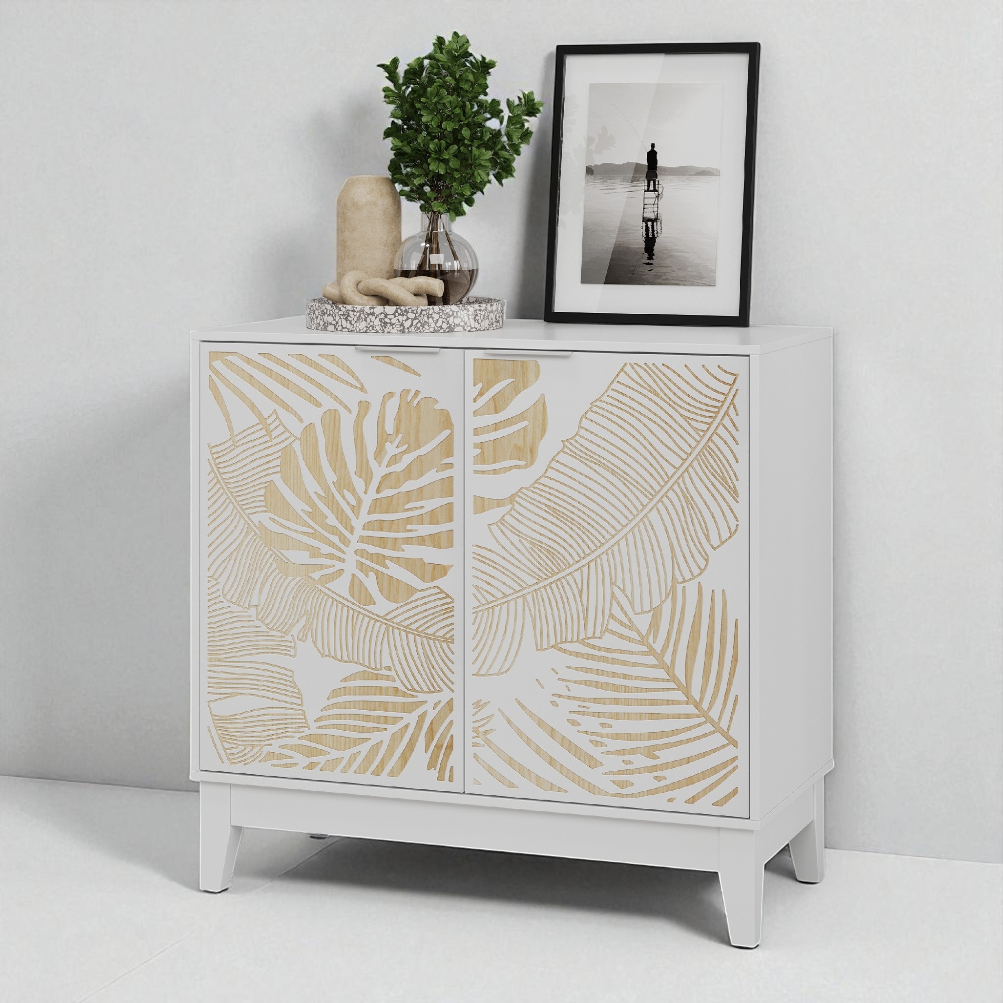 31.5" Carved Sideboard Cabinet with 2 Doors, Adjustable Shelf & Storage, Wooden Buffet Console Table for Kitchen, Dining Room