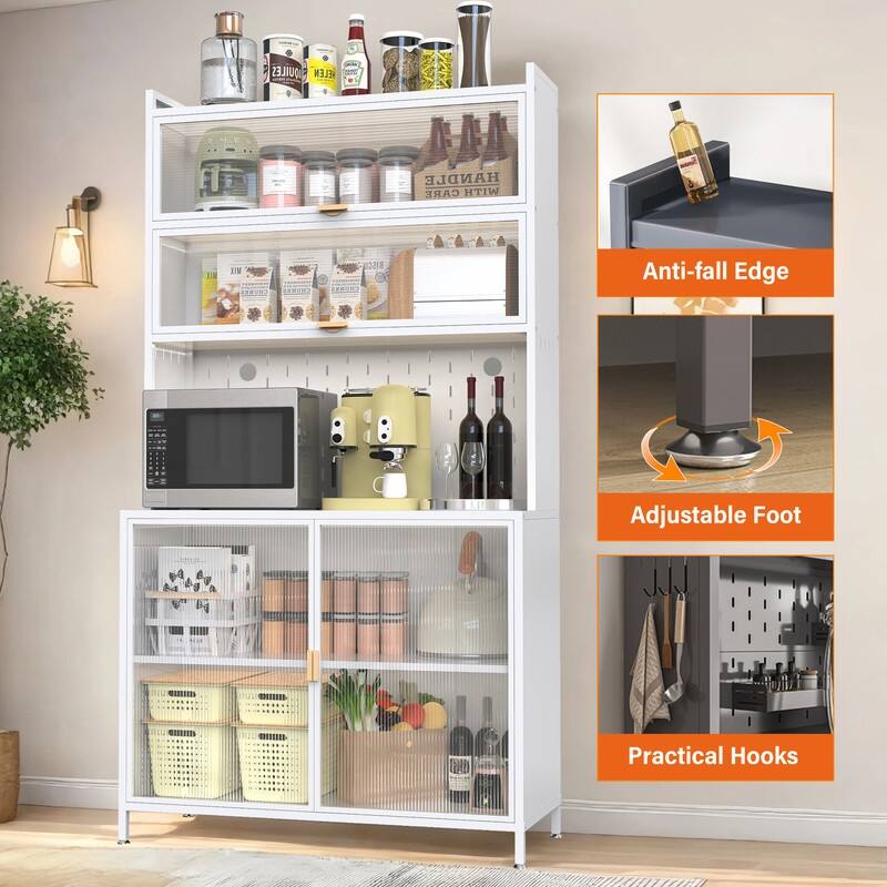 73" Tall 6-Tier Flip-Door Pantry Cabinet with Pegboard, Anti-Tip Design - Versatile Storage for Kitchen, Living Room & More