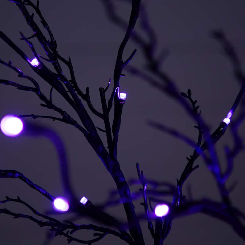 Pre-Lit Artificial Black Twig Halloween Tree - 5' - Purple and Orange LED Lights