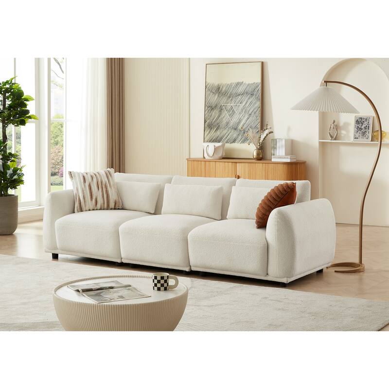 Comfy Lambswool Sectional Couch For Living Room, Boucle Convertible Modular Sofa