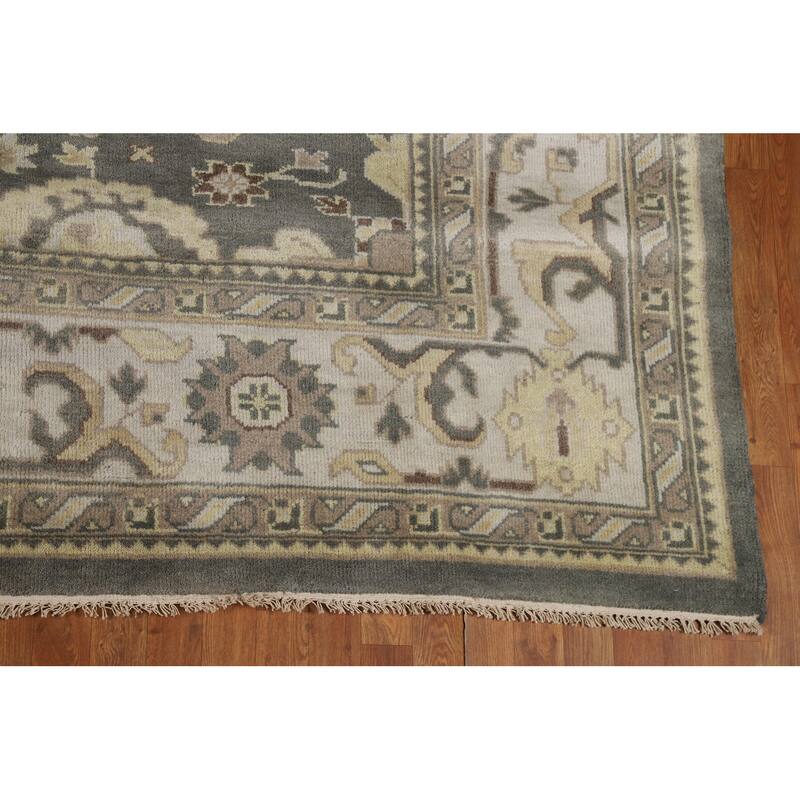 Gray Oushak Indian Area Rug Hand-Knotted Wool Carpet - 9'0"x 11'8"