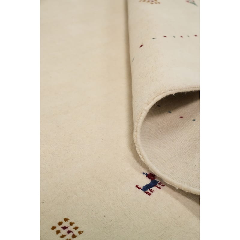 Hand Knotted Oriental 100% Wool Carpet Tribal Animal Pictorial Beige & Ivories Gabbeh Area Rug - 6' 6'' X 6' 6''