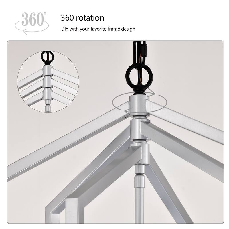 Anmytek 4-Light Farmhouse Cage Chandelier Black Silver Adjustable Height E12 Bulbs Not Included