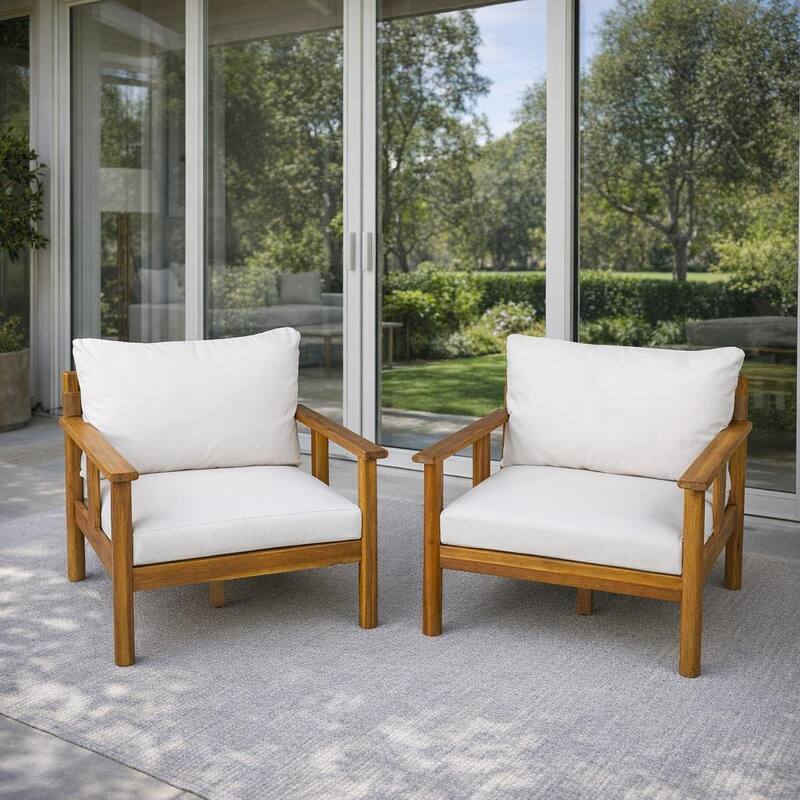 Christopher Knight Home - 33.75" Acacia Wood Outdoor Patio Club Chair ( Set of 2 ) - Beige,Light Brown,Teak