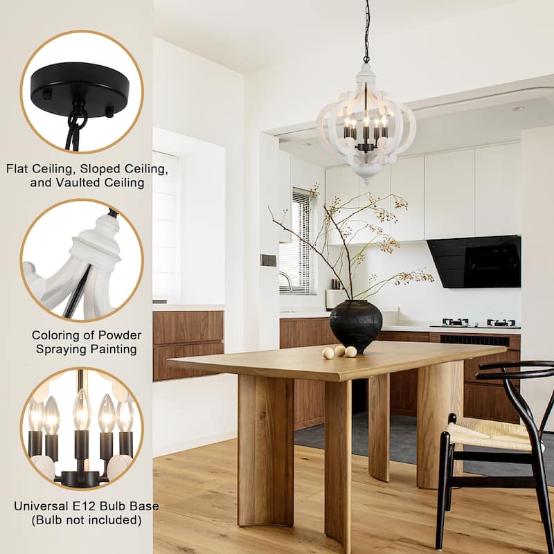 5-Light Country Wood Chandelier Light Fixture for Kitchen Island Dining Room