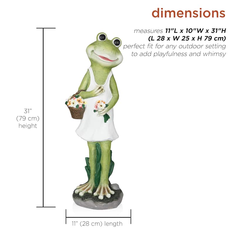 Frog in White Dress Statue w/Flowers