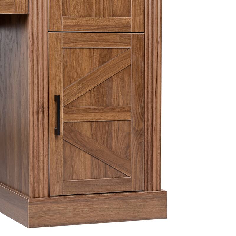 Roomfitters 55" Farmhouse Office Desk with Barn Door Cabinet, Pegboard & Charging Station