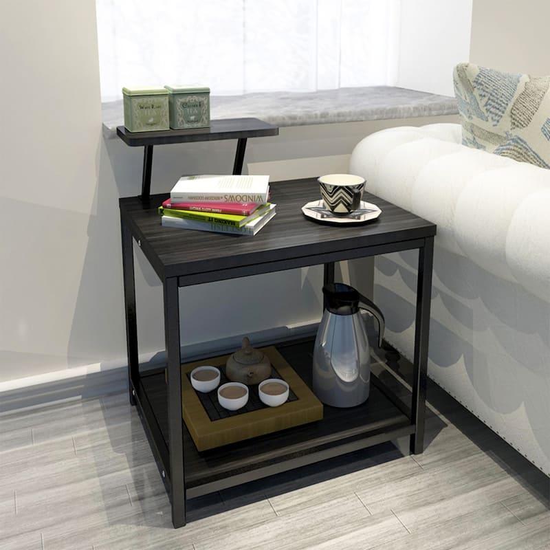 Modern Black Coffee Table with Adjustable Desktop Shelf - Black