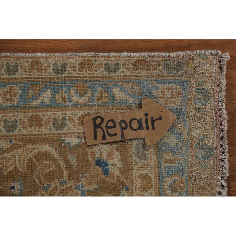 Traditional Mashad Persian Area Rug Handmade Floral Wool Carpet - 9'7" x 12'9"