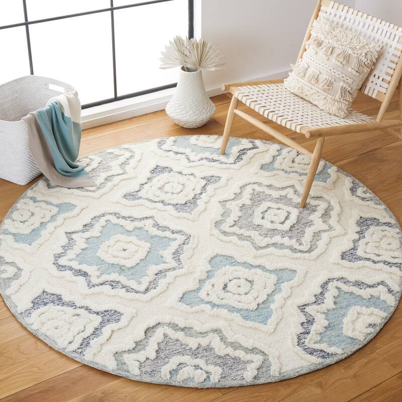 SAFAVIEH Handmade Metro Zhetchka French Country Wool Rug - 6' Round - Ivory/Light Blue