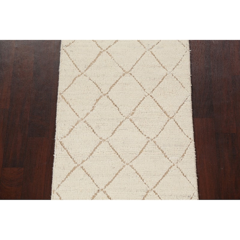 Contemporary Trellis Moroccan Oriental Runner Rug Handmade Wool Carpet - 2'9" x 8'8"
