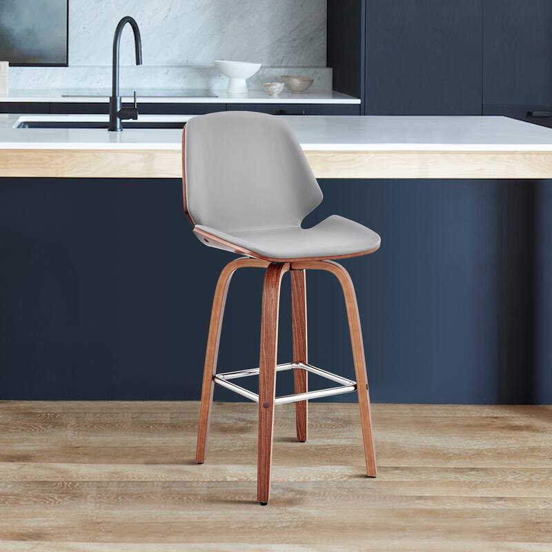 Arabela Faux Leather and Wood Swivel Counter Stool - Walnut - Gray, Walnut and Walnut