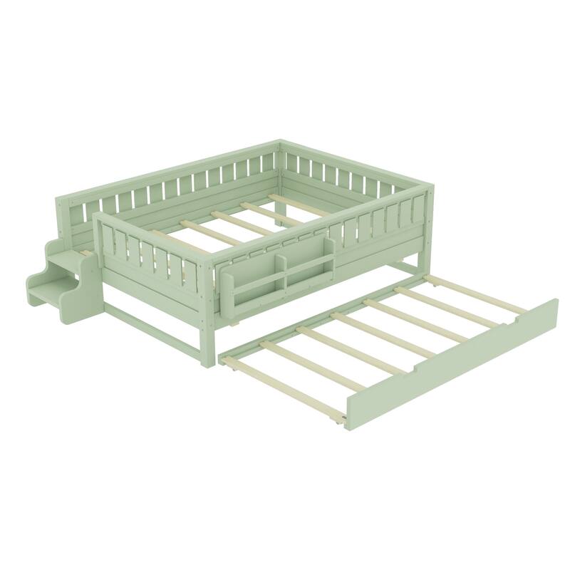 Full with Built-in Bookshelves and Small Staircase, High-Quality Safety Rails, and Trundle