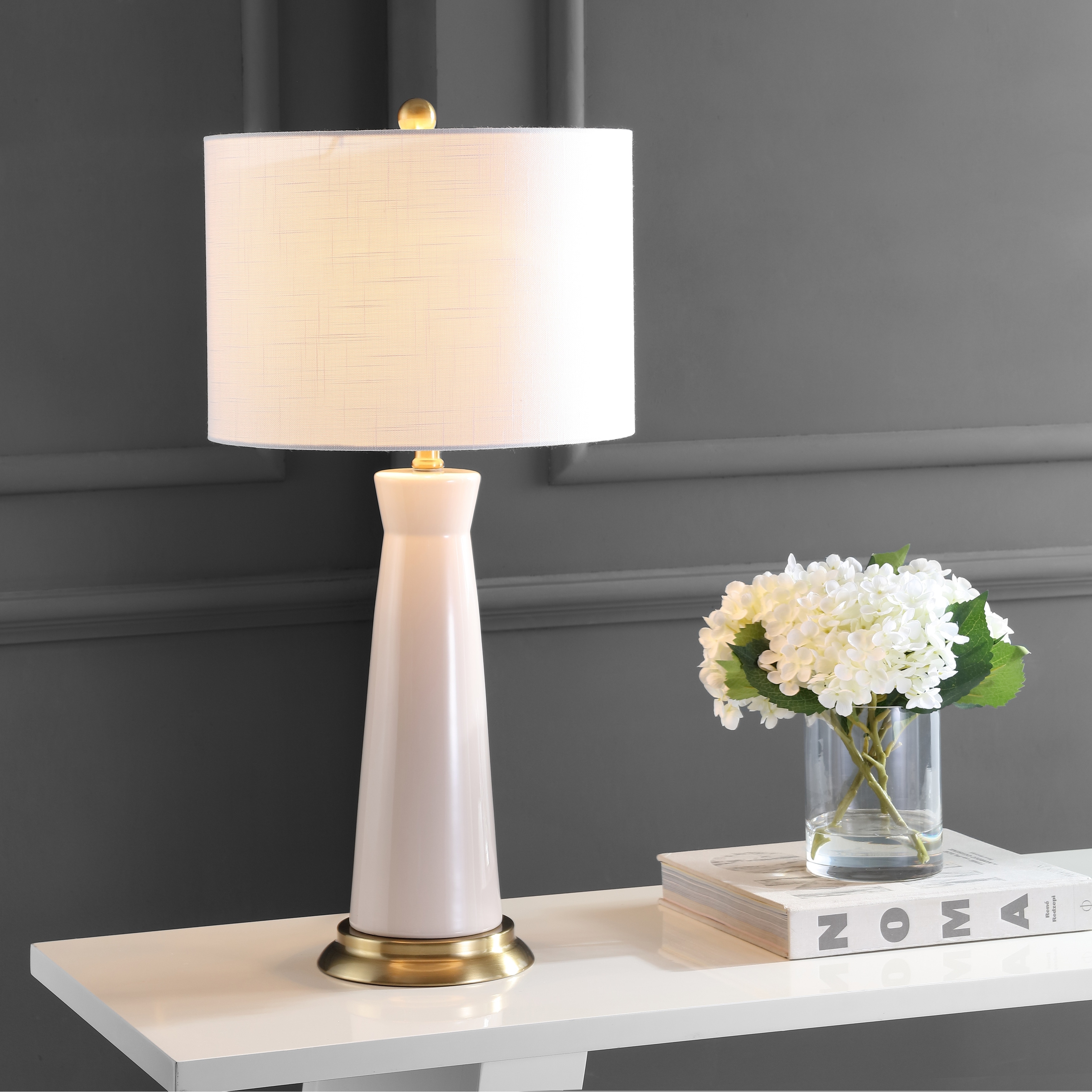 JONATHAN Y Gracie 29" Ceramic Column LED Table Lamp, Cream