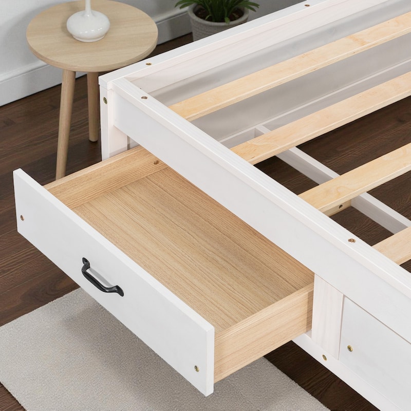 Twin Wooden Daybed with 3 Storage Drawers, USB & Outlet Ports, Pushable Top Shelf, Soft Board Headboard