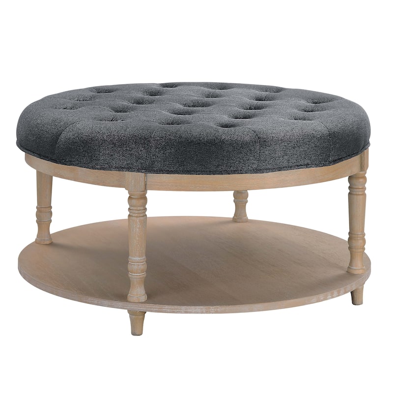 Corvus Savannah 36-inch Round Storage Tufted Chesterfield Cocktail Ottoman