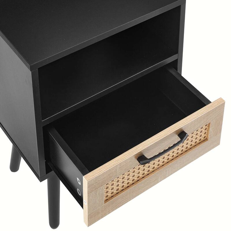 15.75" Rattan 1-Drawer Nightstand