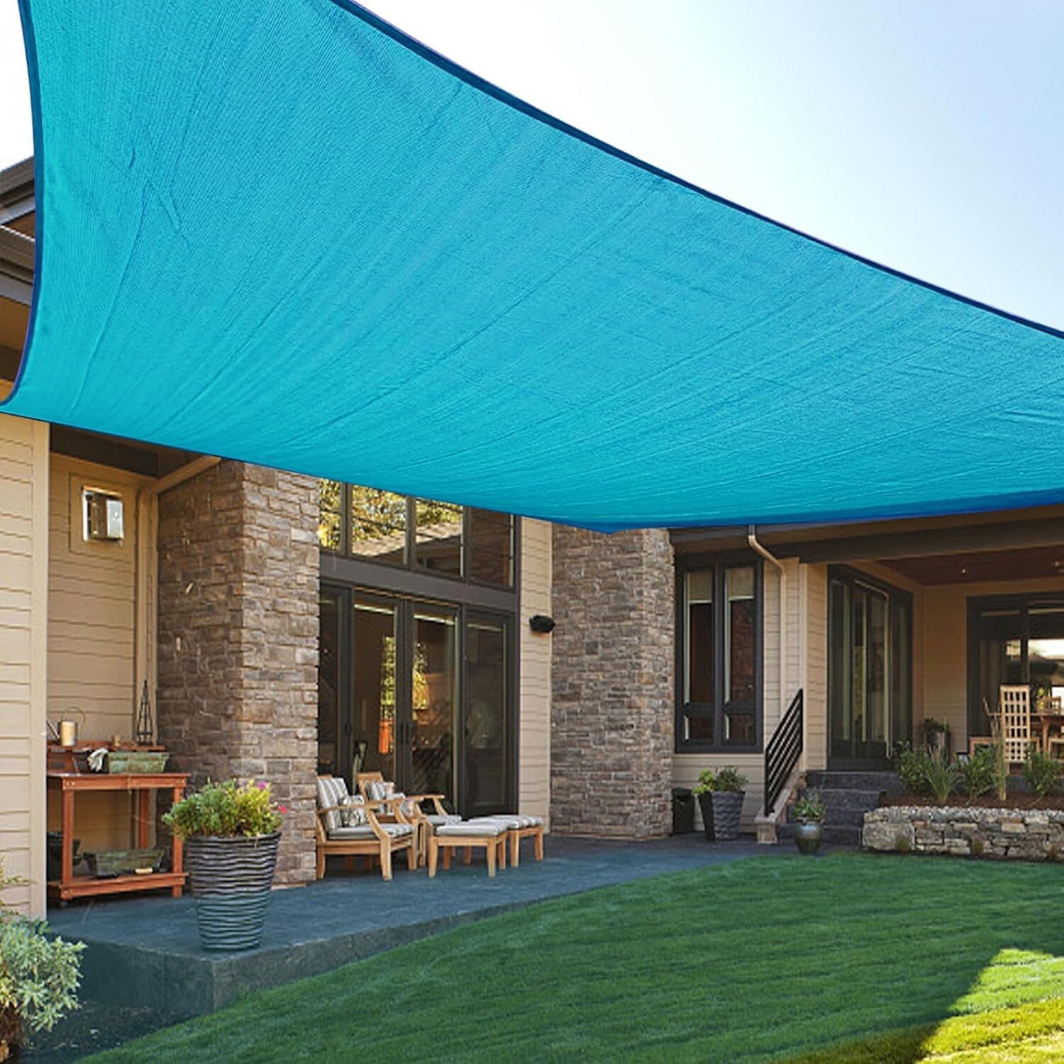 20' x 23' Rectangle Sun Shade Sail for Patio, Garden, UV Block, Turquoise Blue