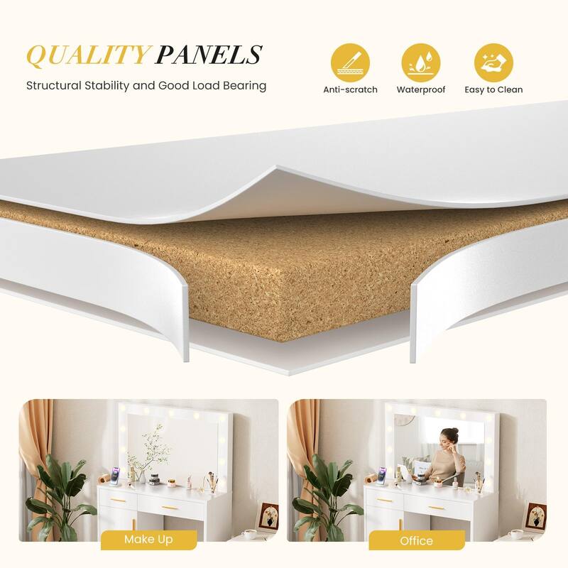 Rossetta Lighting Makeup Vanity Table with Side Hook and Power Outlets