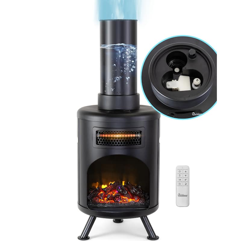 Infrared Heater w/ Humidifier, 3D Flame, Remote, 1500W, Black