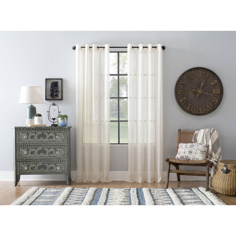 Archaeo Slub Textured Linen Blend Grommet Top Curtain, Single Panel