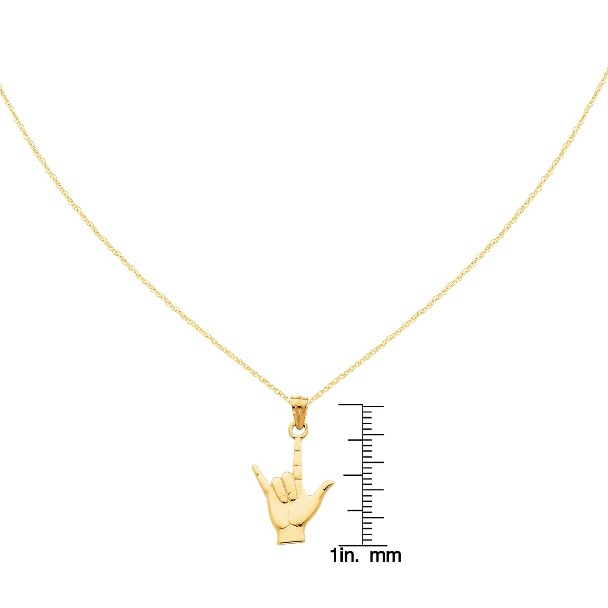 K&C 14k Yellow Gold I Love You Hand Sign Language Pendant on 14K Yellow Gold Rope Necklace 