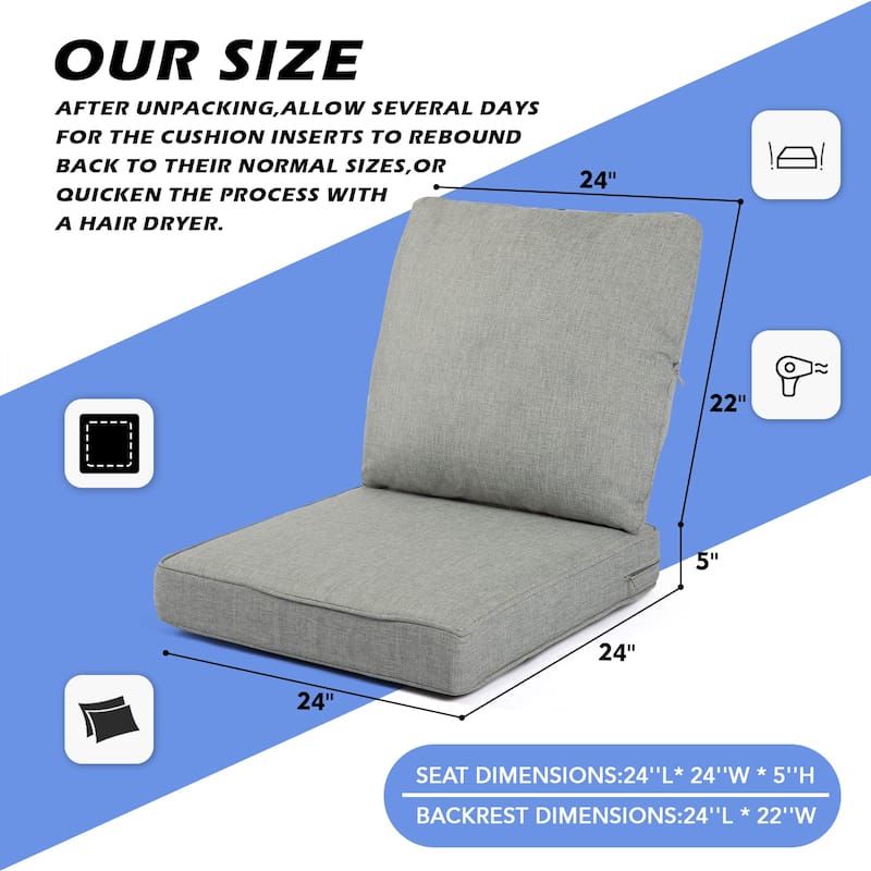 24 x 22 in. 2-Piece Deep Seating Outdoor Lounge Chair Cushions