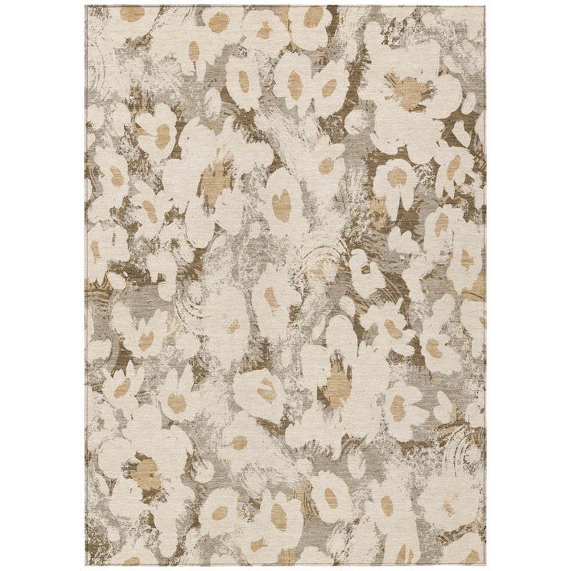 Machine Washable Indoor/ Outdoor Modern Daisy Chantille Rug