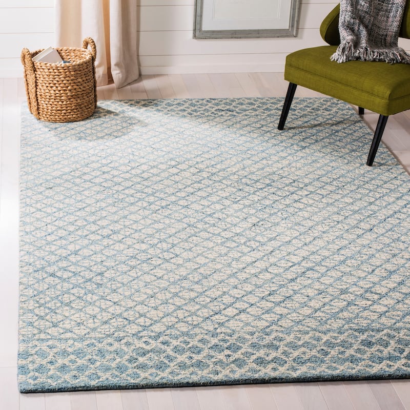 SAFAVIEH Handmade Abstract Suhad Modern Wool Rug - 6' Square - Blue/Ivory
