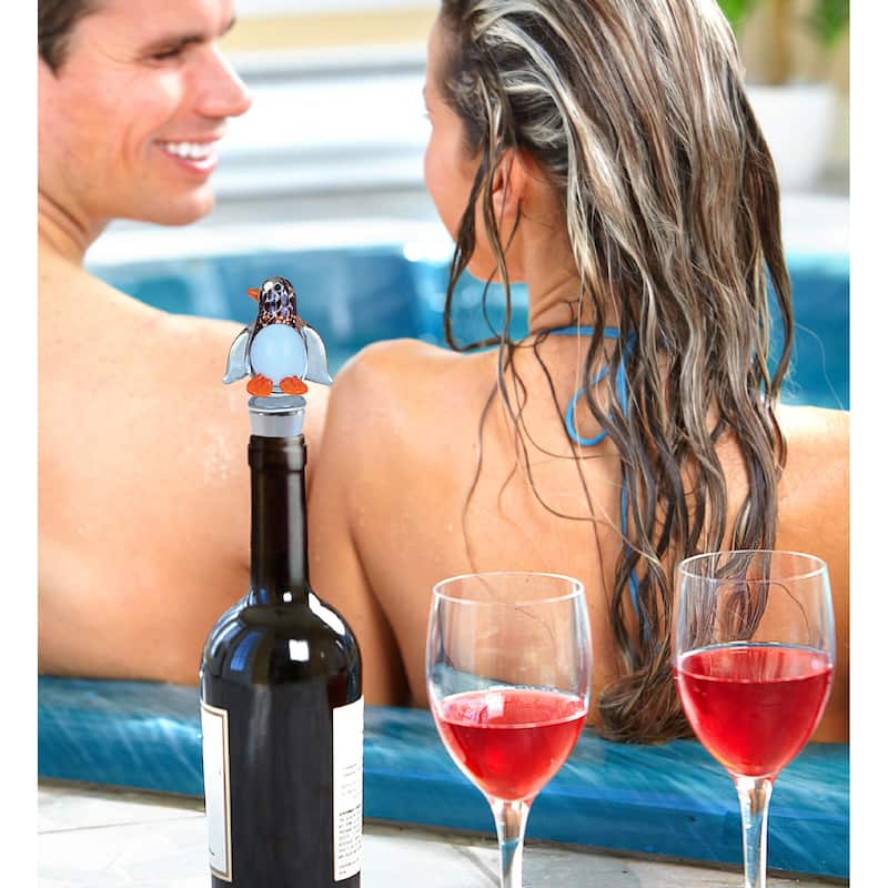 Cheers Penguin Glass Wine Stopper - Elegant Vacuum Seal Reusable - 1″Lx2″Wx4.75″H