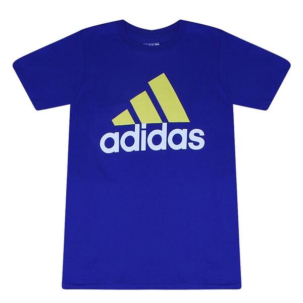 Shop Adidas Yellow White Performance Logo Men S Blue T Shirt