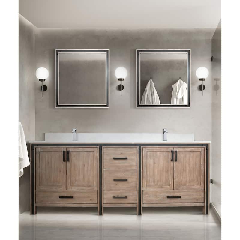 Lexora Ziva 84 inch Double Bathroom Vanity Countertop Sink With Mirror