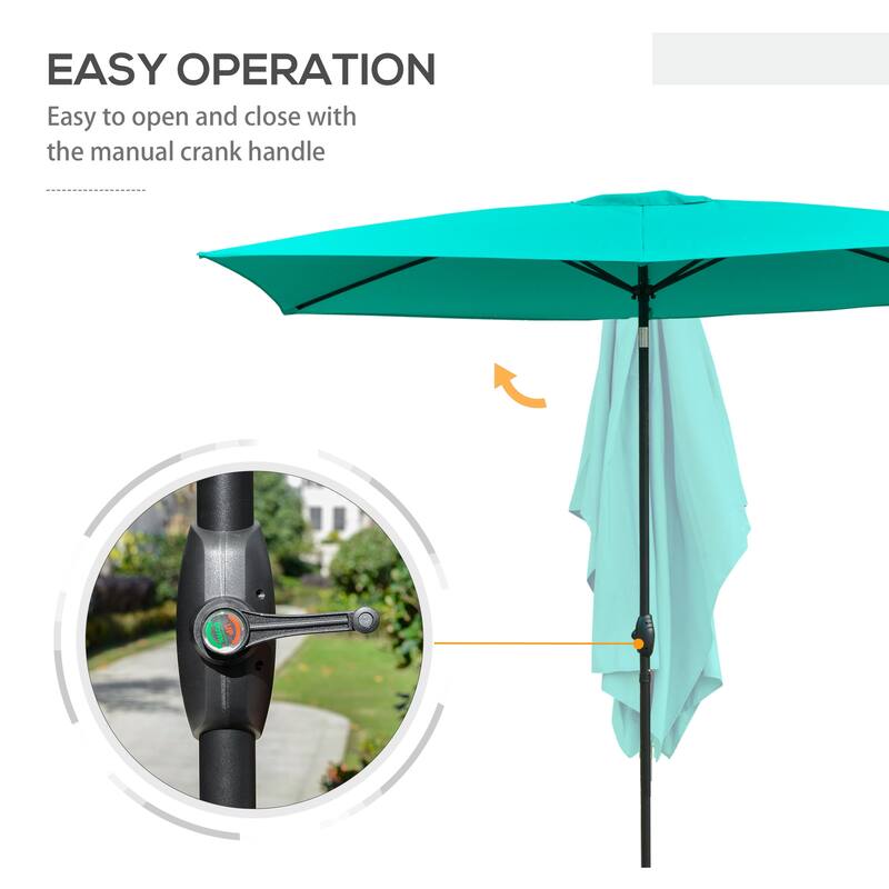 Outsunny 6.6 X 10 ft Rectangular Market Umbrella Patio Outdoor Table Umbrellas with Crank & Push Button Tilt