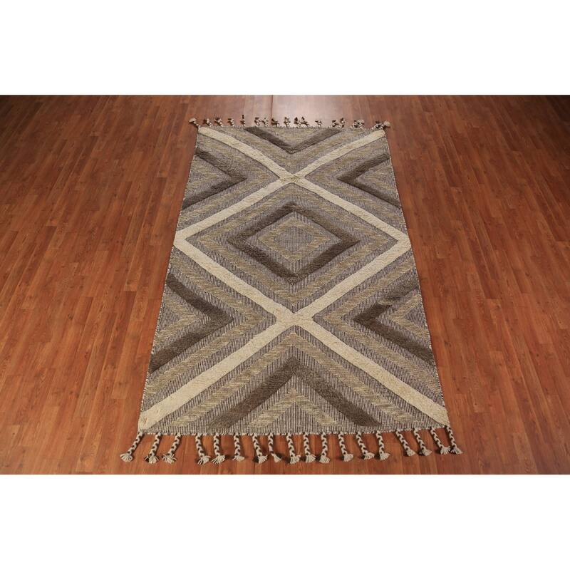 Geometric Modern Moroccan Indian Area Rug Handmade Wool Carpet - 5'1" x 8'1"