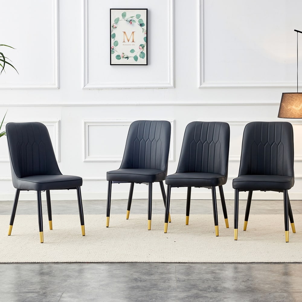 Set of 4 Modern PU Upholstered Dining Chairs with Metal Legs