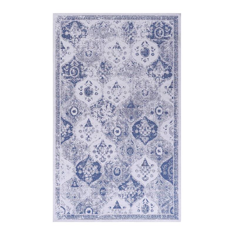 MAVAL Blue Washable Non-Shedding Area Rug - 96" D x 60" W x 0.14" H