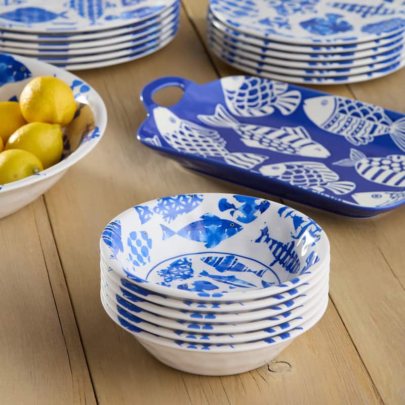 Certified International Fish Tale Melamine 22 oz. All Purpose Bowls, Set of 6 - 7.50"L x 7.50"W x 2.00"H